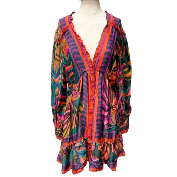 Farm Rio Foliage graphic long sleeve Women's Dress size XL new with tags - Picture 2 of 11